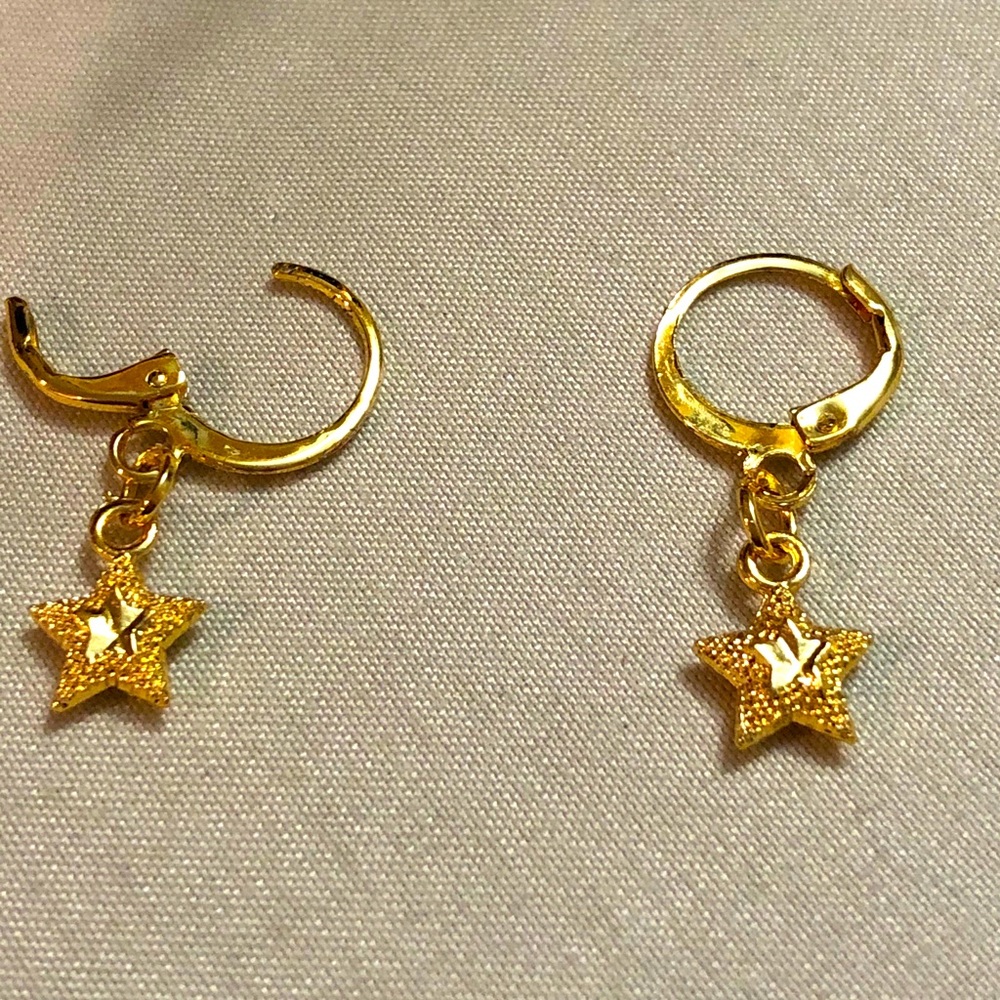 18K Thai Gold Plated Drop Star Earrings